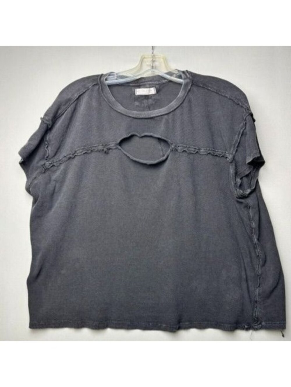 We The Free Free People Women's Distressed Cutout Tee M Charcoal Gray Oversized
